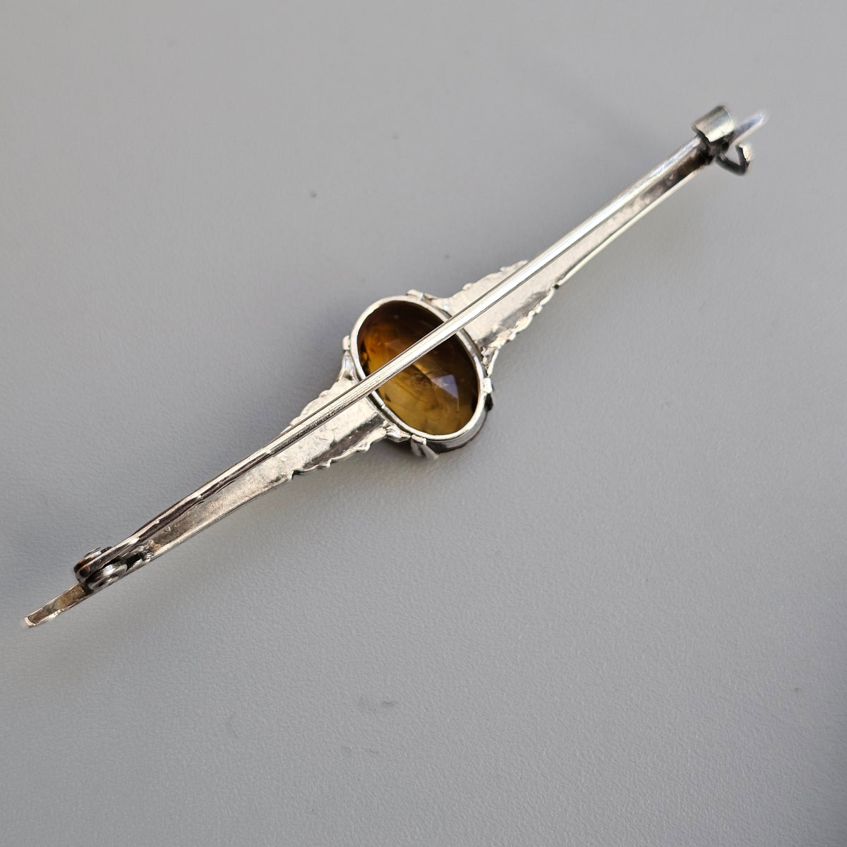 Antique Silver Citrine Marcasite Bar Brooch