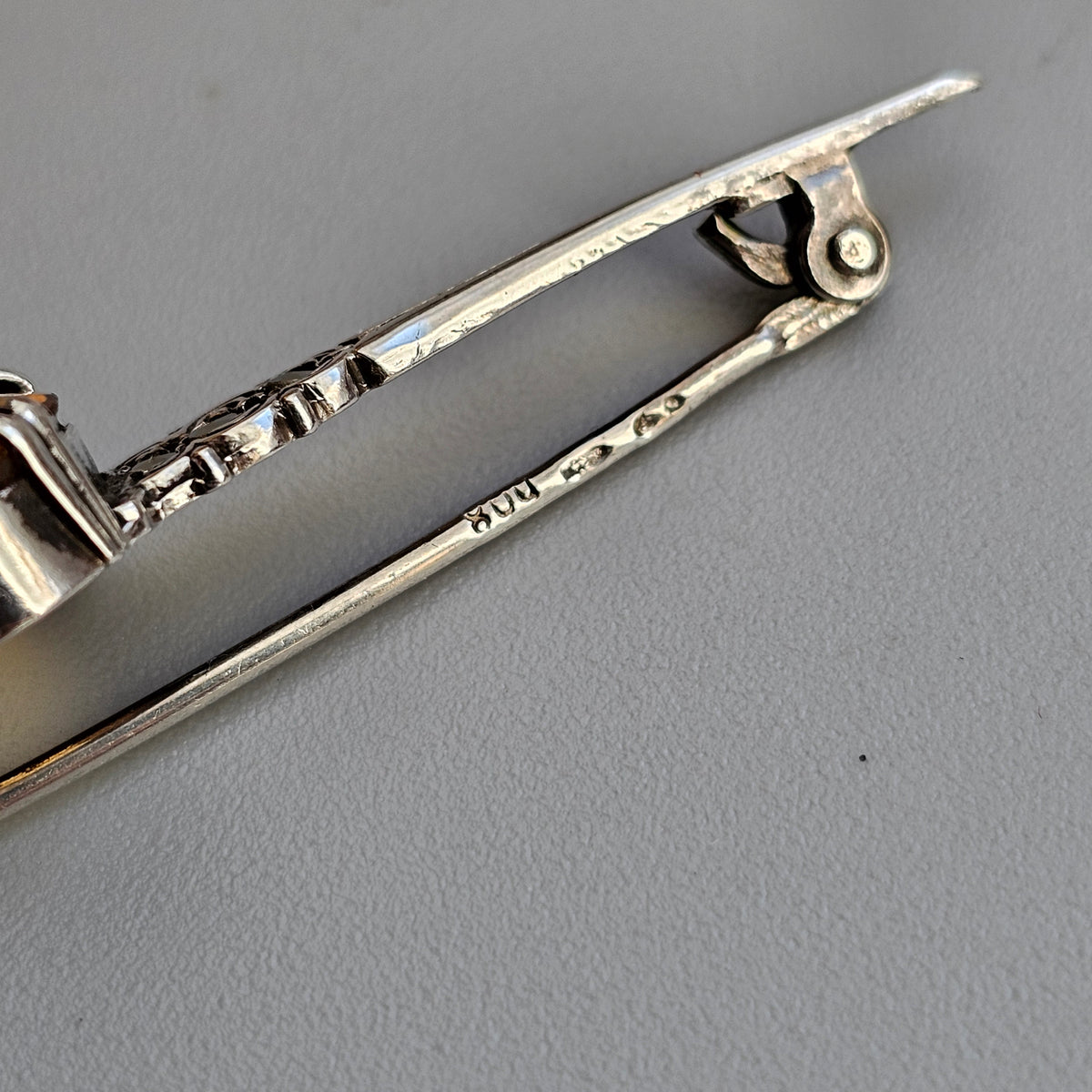 Antique Silver Citrine Marcasite Bar Brooch