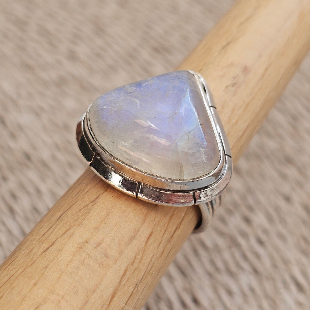 Large Rainbow Moonstone Sterling Silver Statement Ring