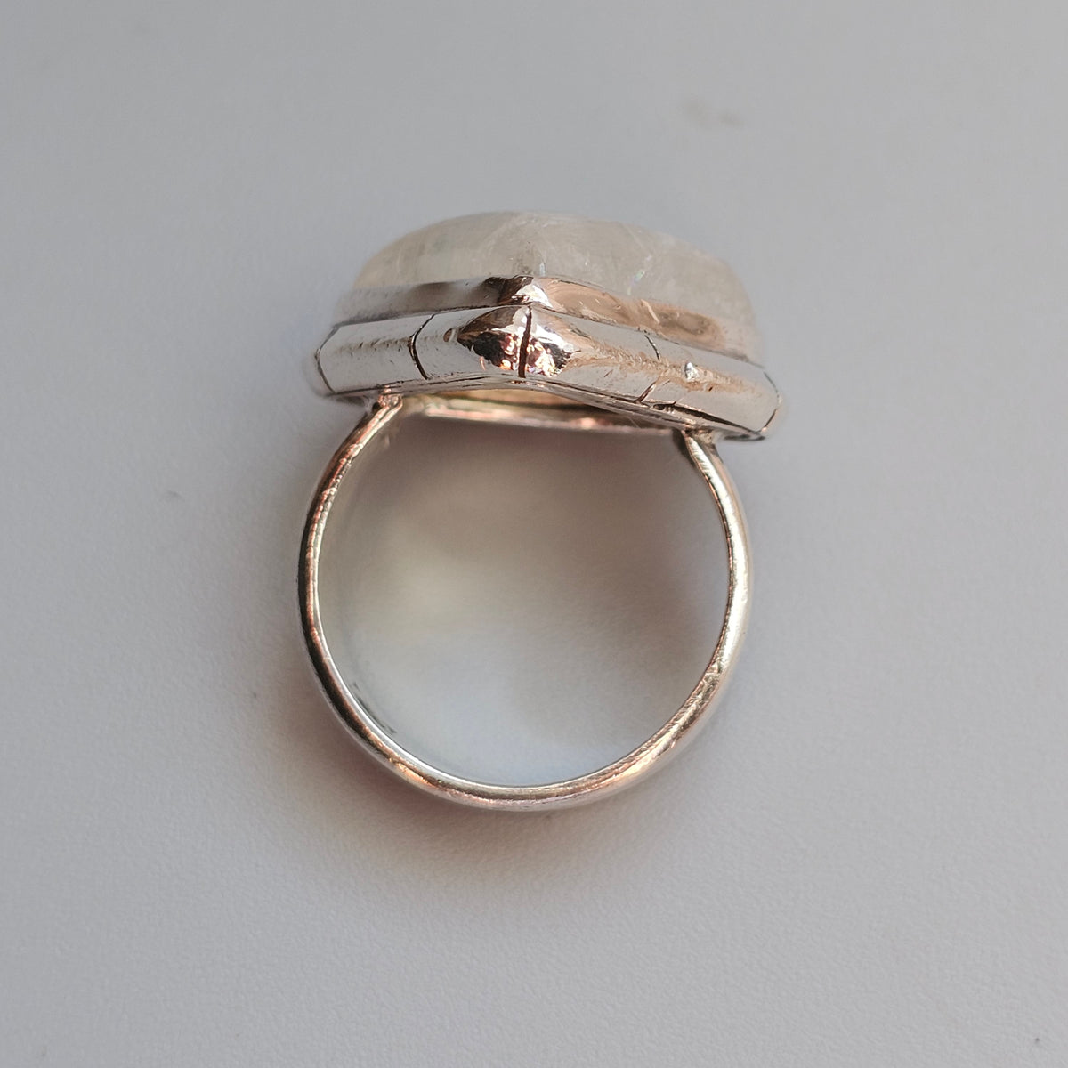 Large Rainbow Moonstone Sterling Silver Statement Ring