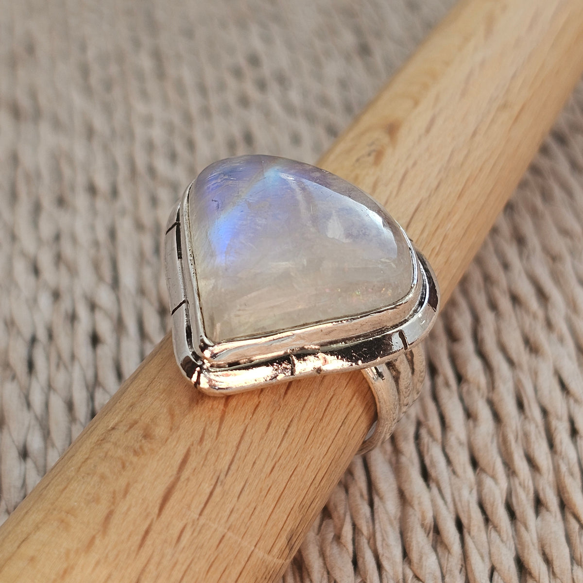 Large Rainbow Moonstone Sterling Silver Statement Ring