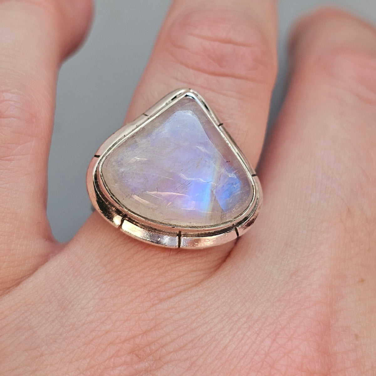 Large Rainbow Moonstone Sterling Silver Statement Ring