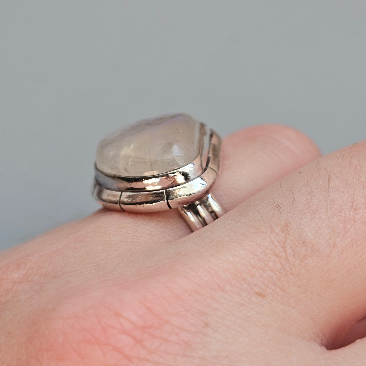 Large Rainbow Moonstone Sterling Silver Statement Ring