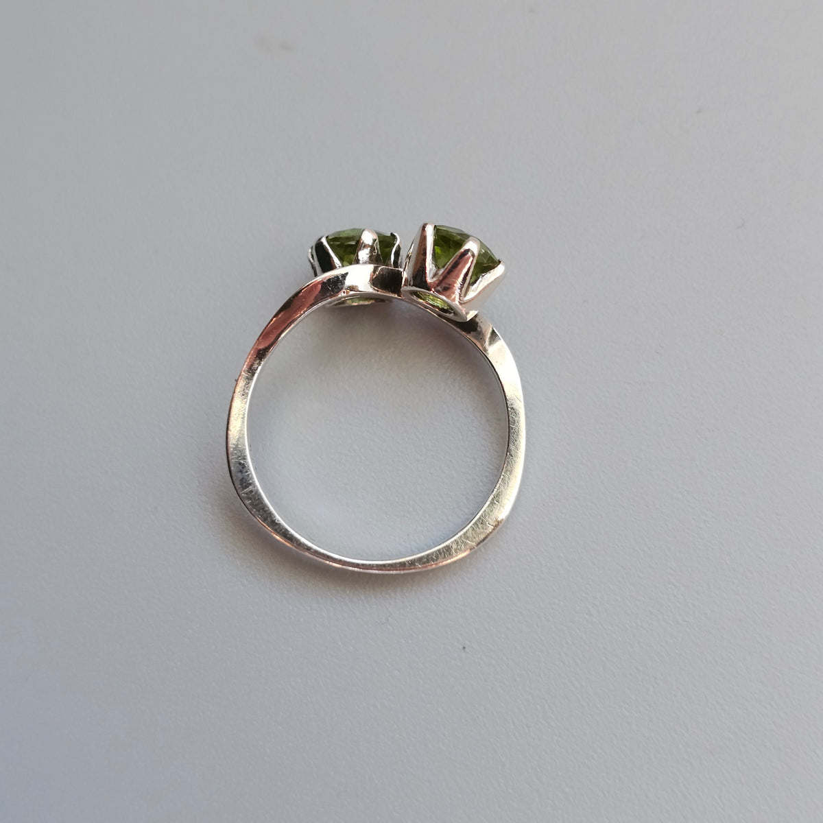 Vintage Sterling Silver Peridot Two Stone Toi et Moi Ring