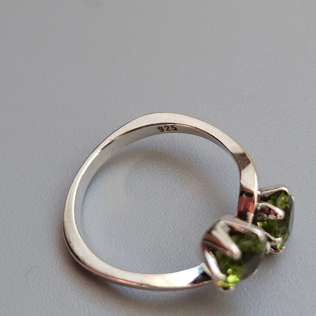 Vintage Sterling Silver Peridot Two Stone Toi et Moi Ring