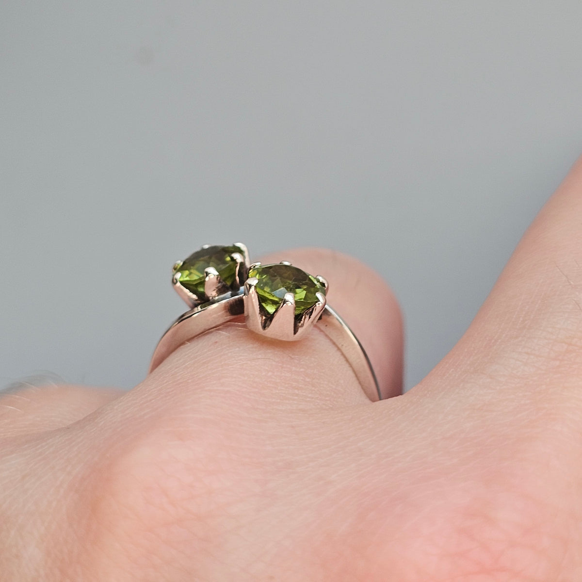 Vintage Sterling Silver Peridot Two Stone Toi et Moi Ring