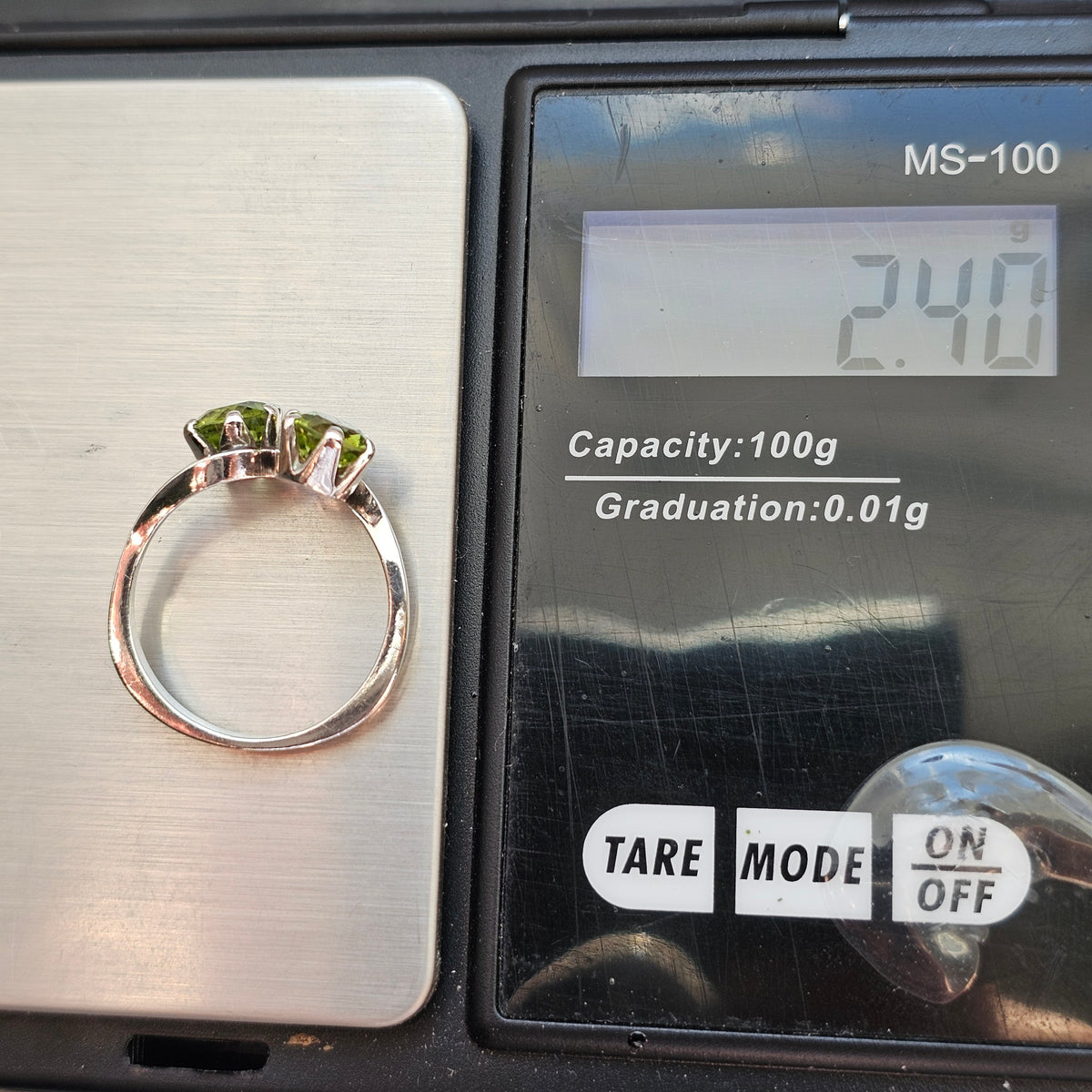 Vintage Sterling Silver Peridot Two Stone Toi et Moi Ring