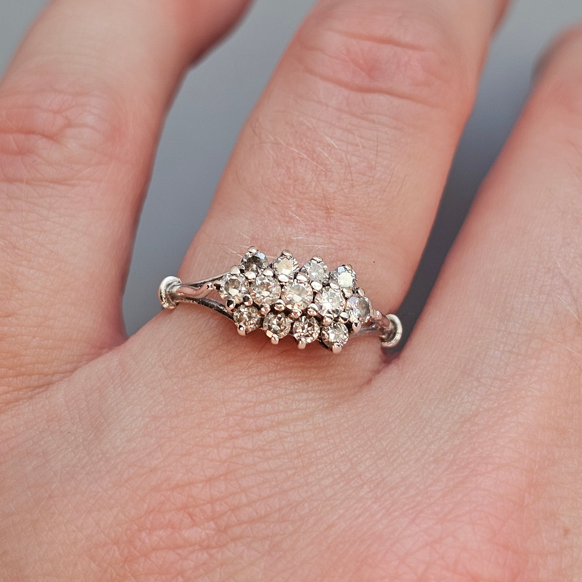 Vintage 1980s Sterling Silver Clear Stone Cluster Ring