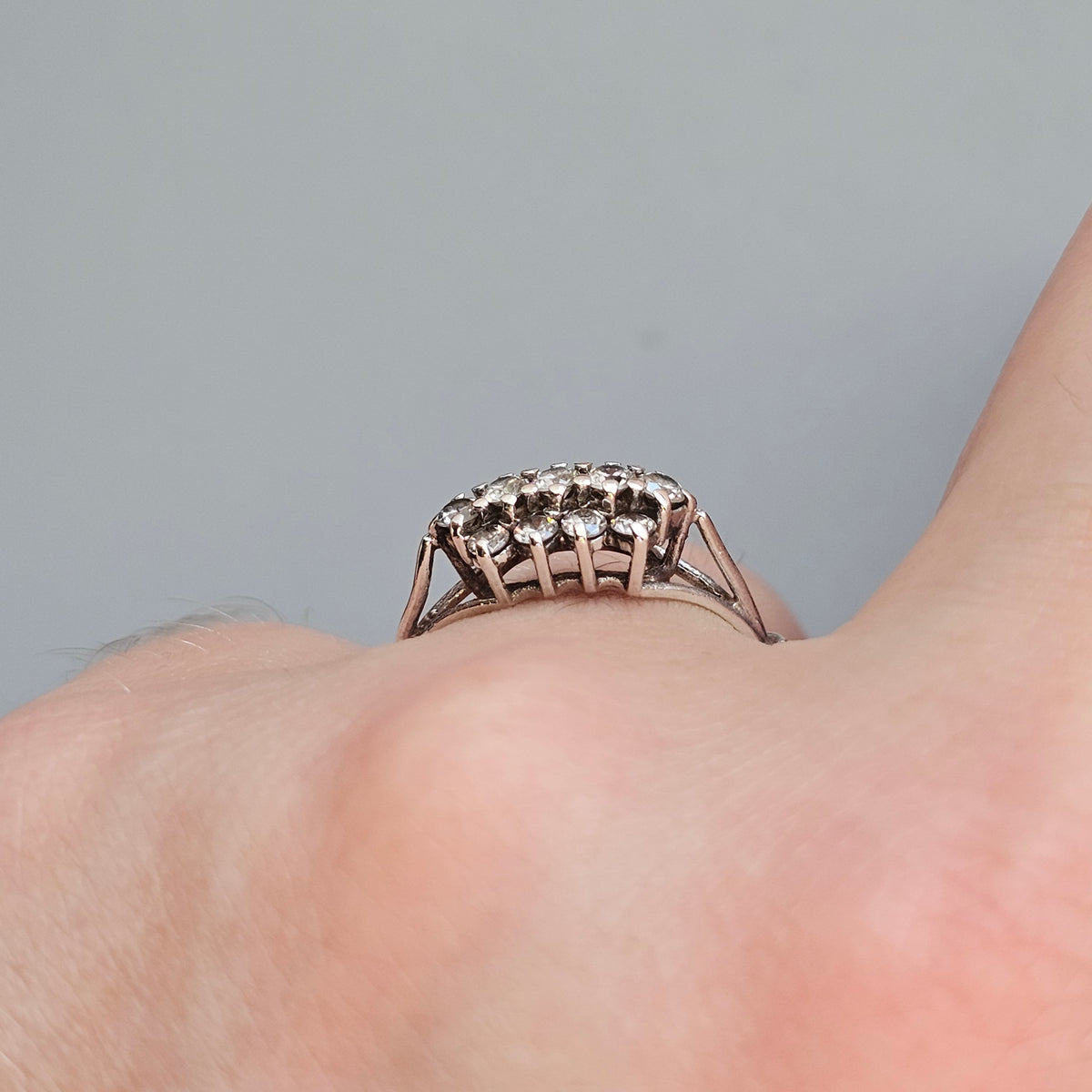 Vintage 1980s Sterling Silver Clear Stone Cluster Ring