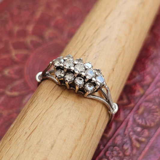 Vintage 1980s Sterling Silver Clear Stone Cluster Ring