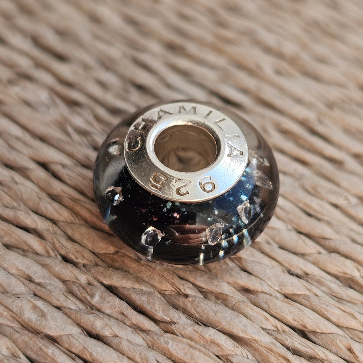 Chamilia Black Shine Radiance Murano Glass Sterling Silver Charm