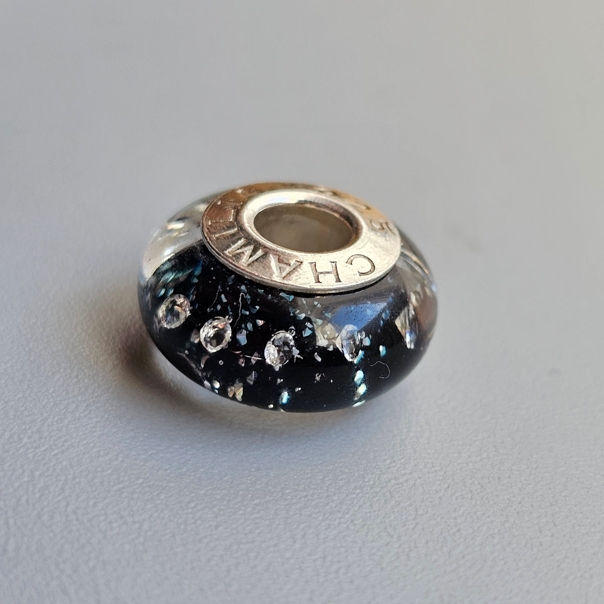 Chamilia Black Shine Radiance Murano Glass Sterling Silver Charm