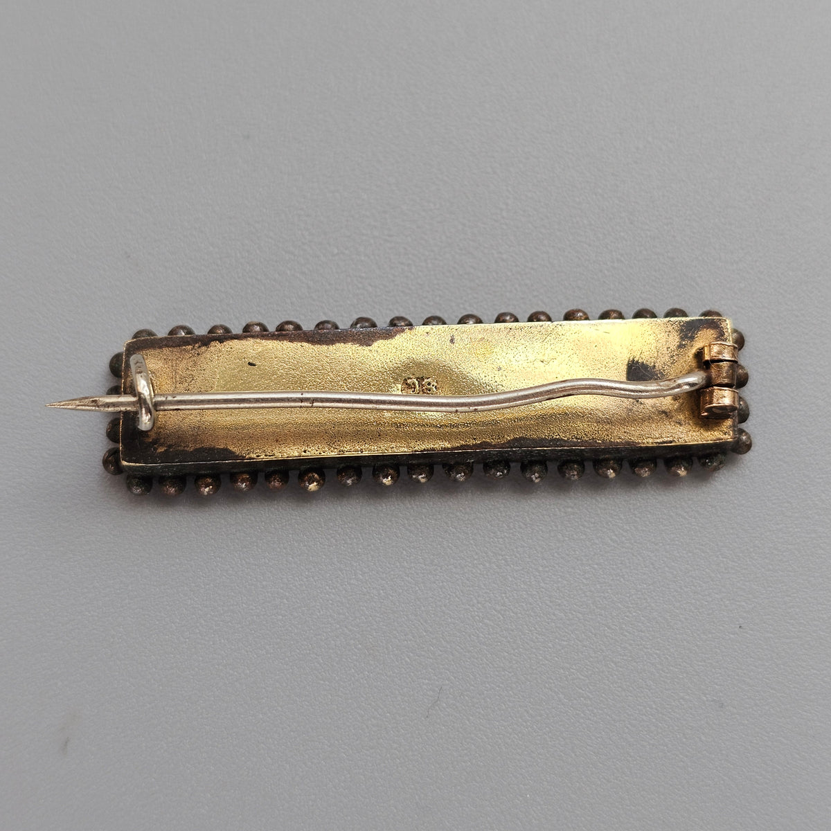 Antique Victorian Forget Me Not Micro Mosaic Bar Brooch