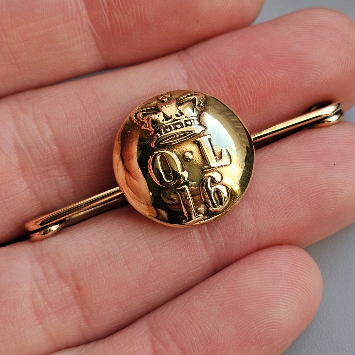 Antique Victorian 16th Queen's Lancers Button Sweetheart Brooch