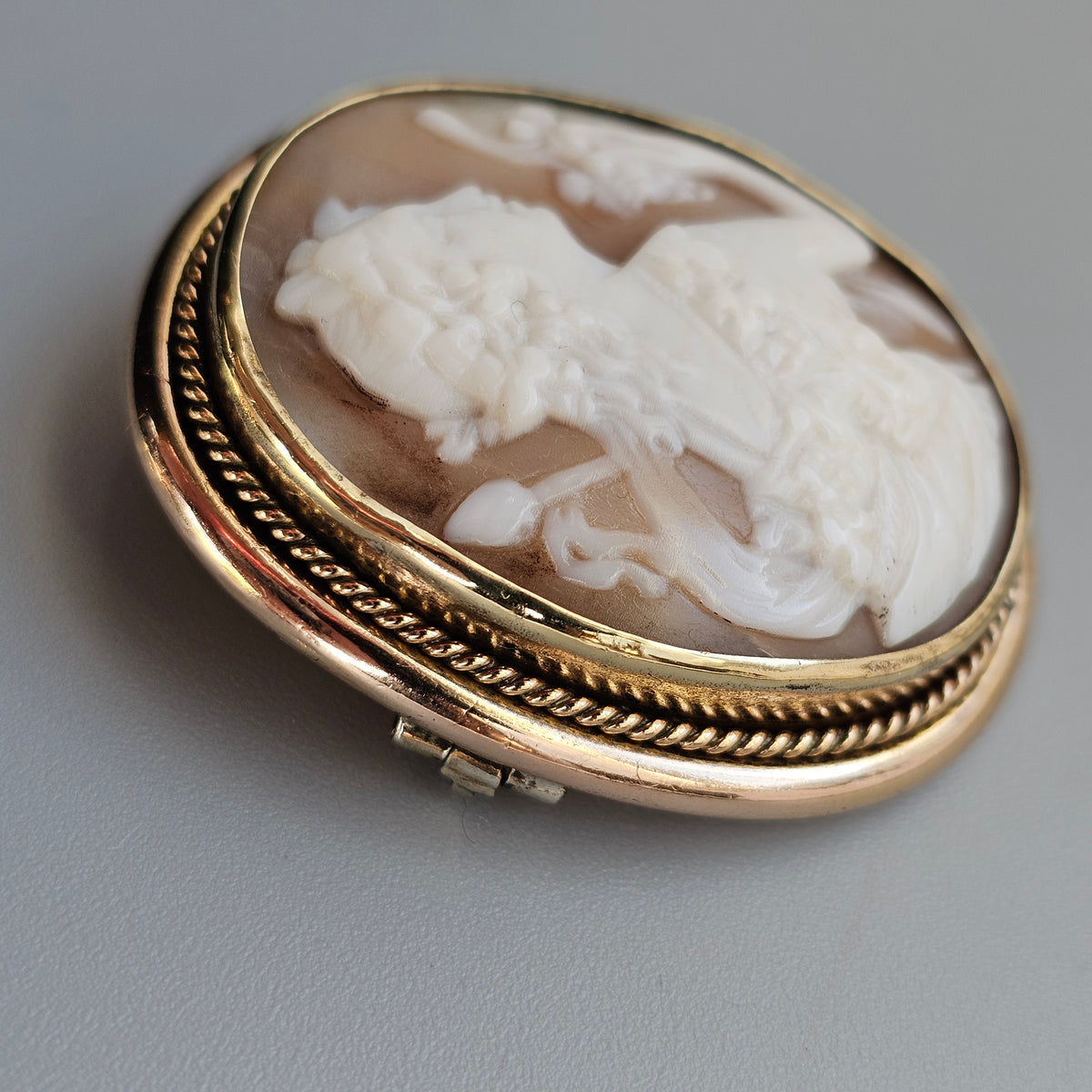 Antique Victorian Bacchante Shell Cameo Brooch Gold Tone Frame