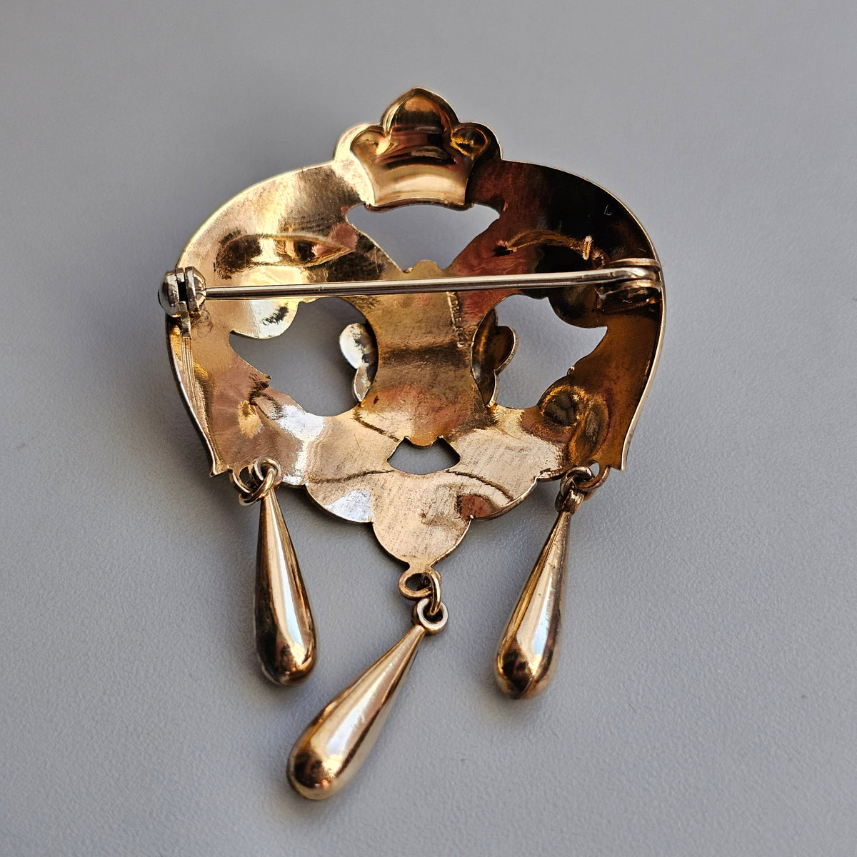 Vintage Victorian Style Andreas Daub German Rolled Gold Dangle Brooch