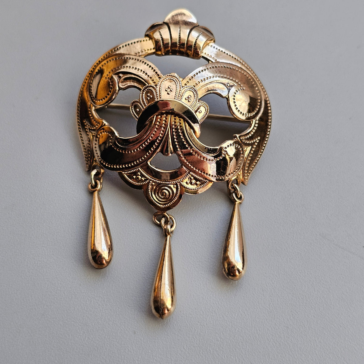 Vintage Victorian Style Andreas Daub German Rolled Gold Dangle Brooch