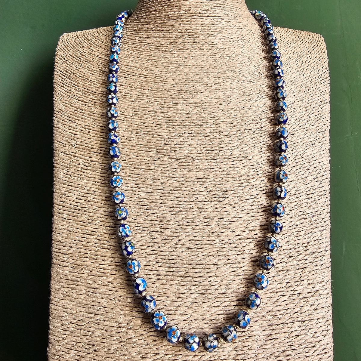 Vintage Chinese Cloisonne Enamel Floral Bead Necklace