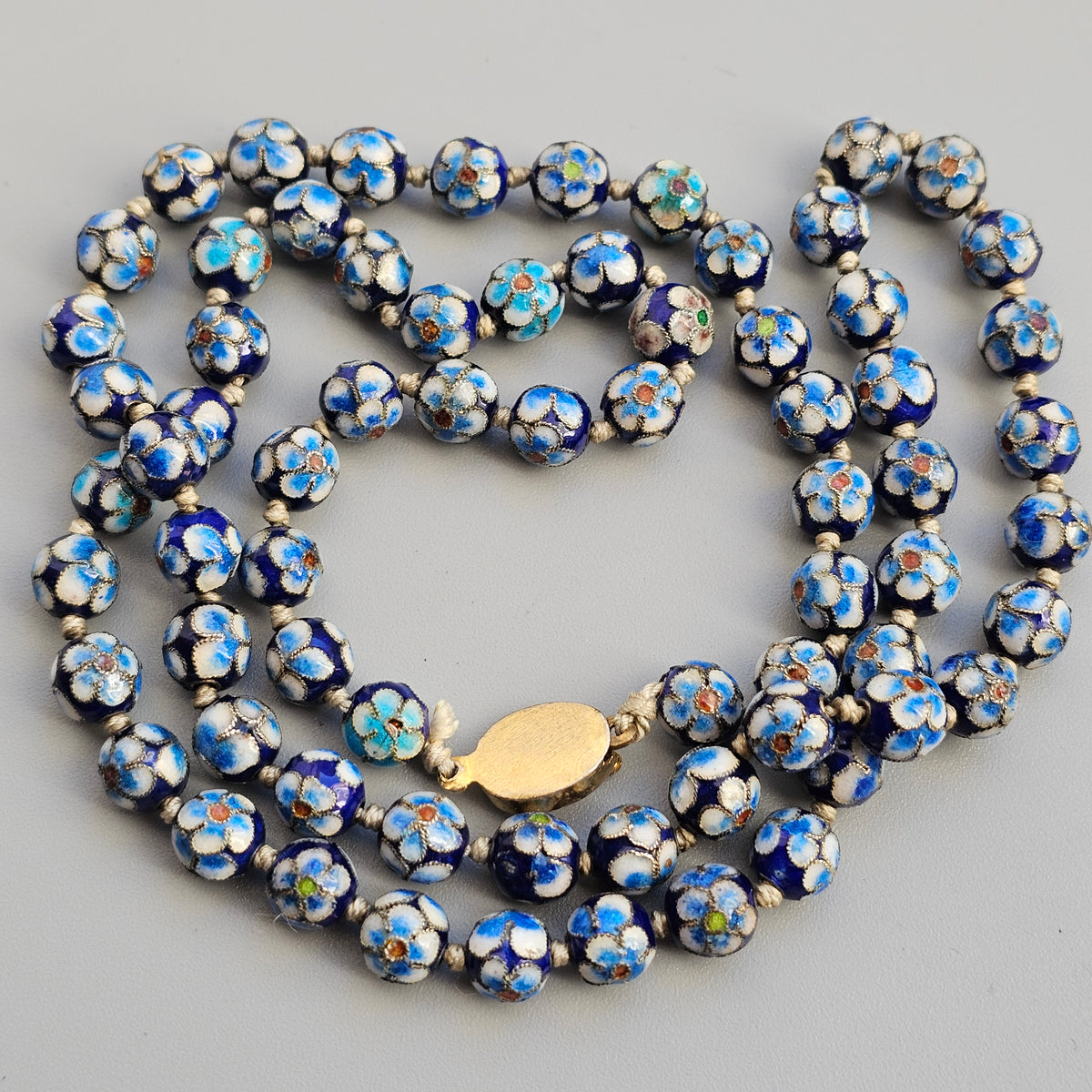 Vintage Chinese Cloisonne Enamel Floral Bead Necklace