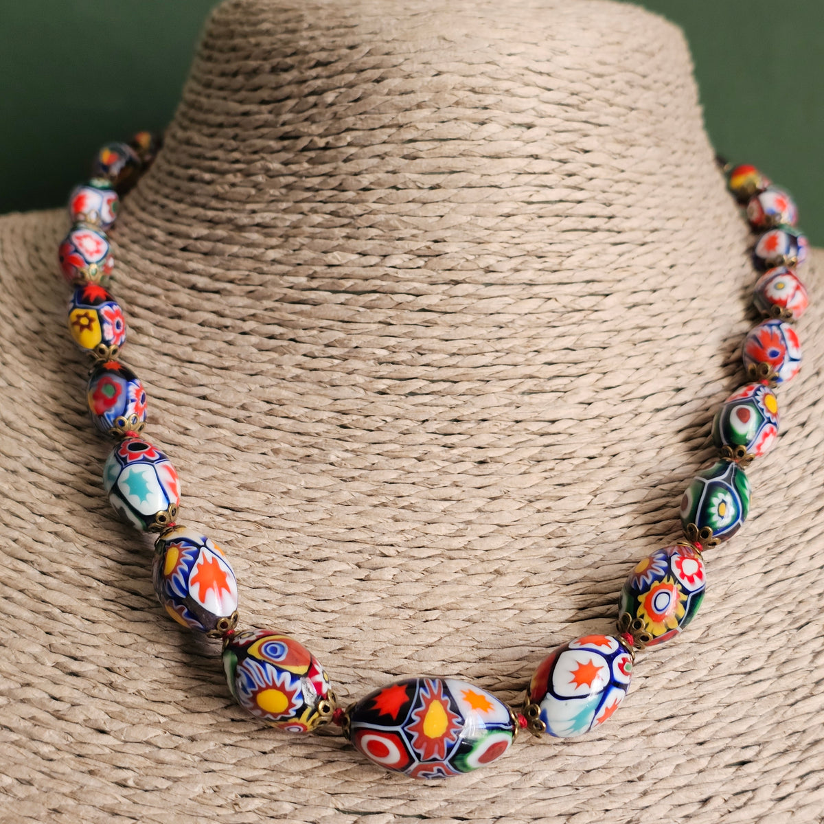 Vintage Venetian Murano Millefiori Glass Graduated Bead Necklace