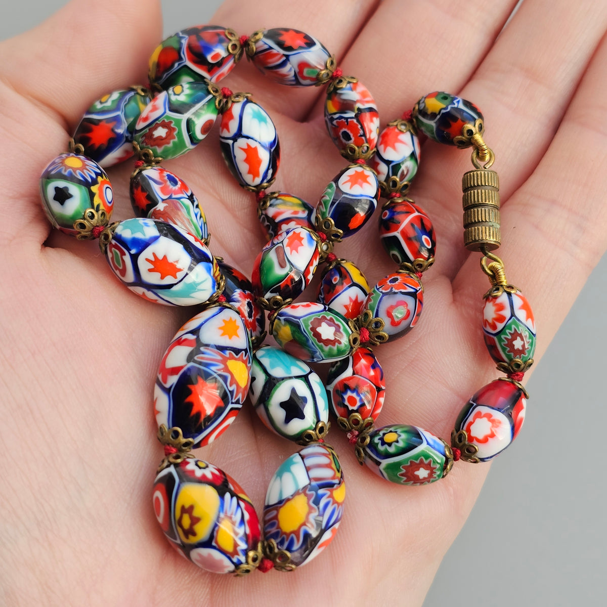 Vintage Venetian Murano Millefiori Glass Graduated Bead Necklace
