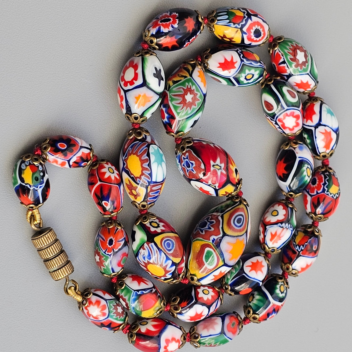 Vintage Venetian Murano Millefiori Glass Graduated Bead Necklace