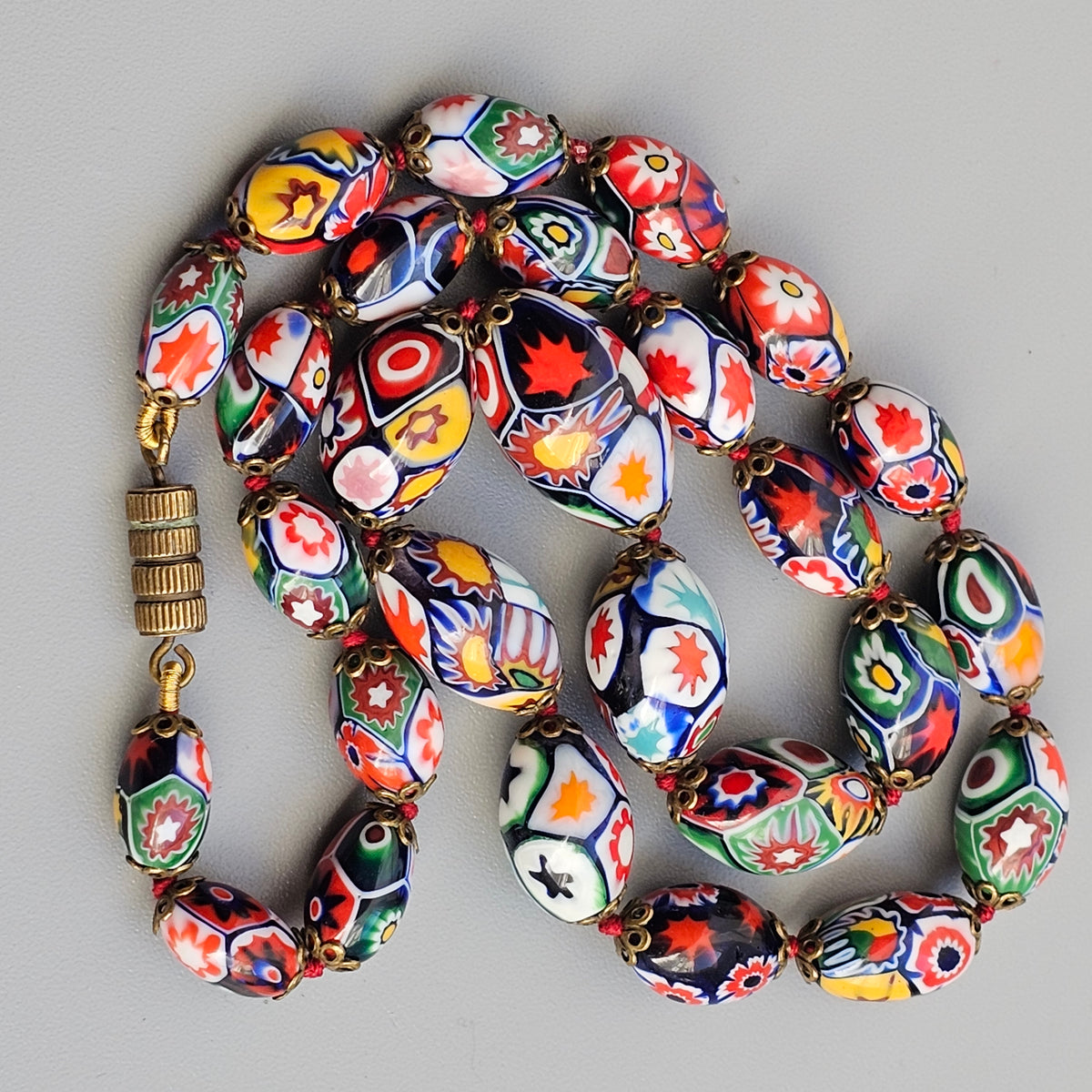Vintage Venetian Murano Millefiori Glass Graduated Bead Necklace