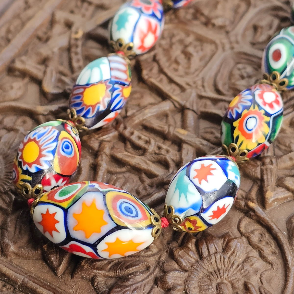 Vintage Venetian Murano Millefiori Glass Graduated Bead Necklace