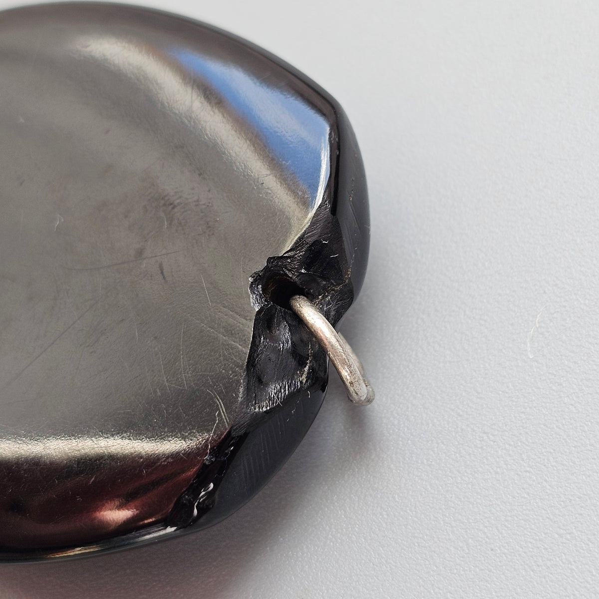 Antique Victorian Whitby Jet Carved Shell Cameo Pendant