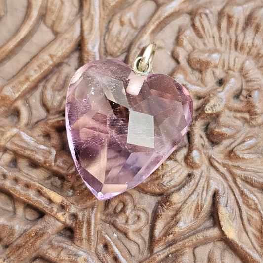 Antique Faceted Amethyst Heart Charm Pendant