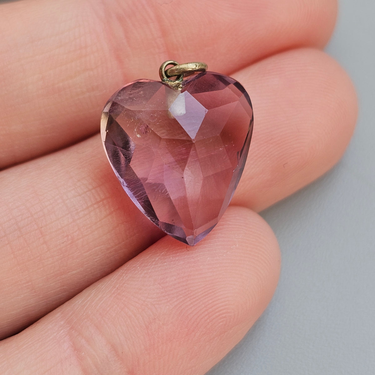 Antique Faceted Amethyst Heart Charm Pendant