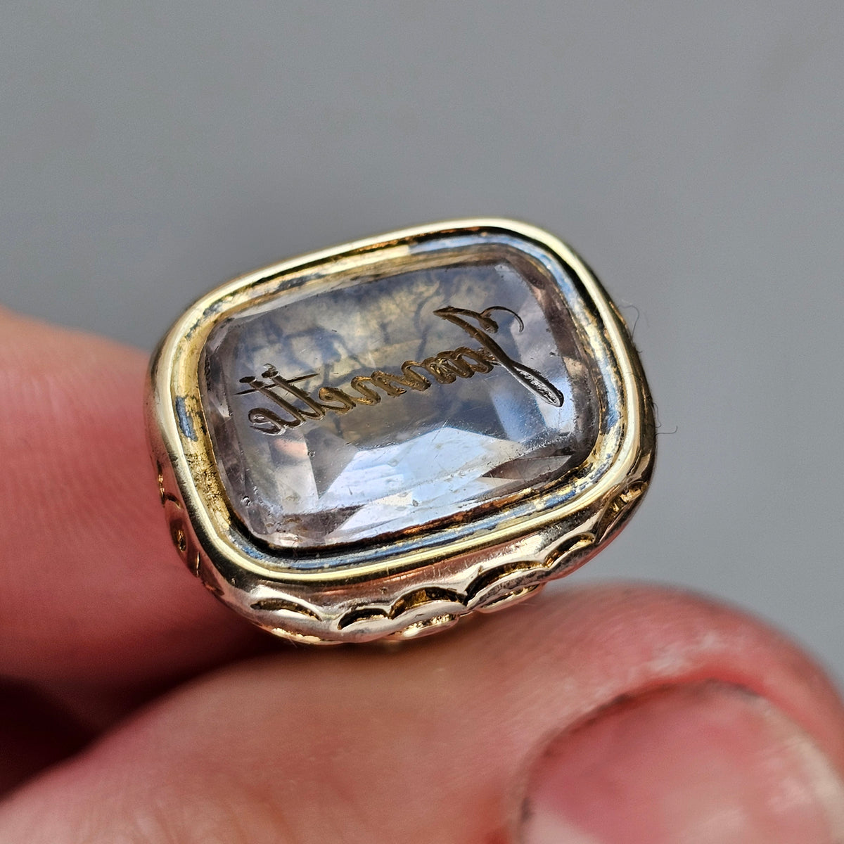 Antique Victorian Gilt Metal Quartz Intaglio Fob Seal 'Jannette'