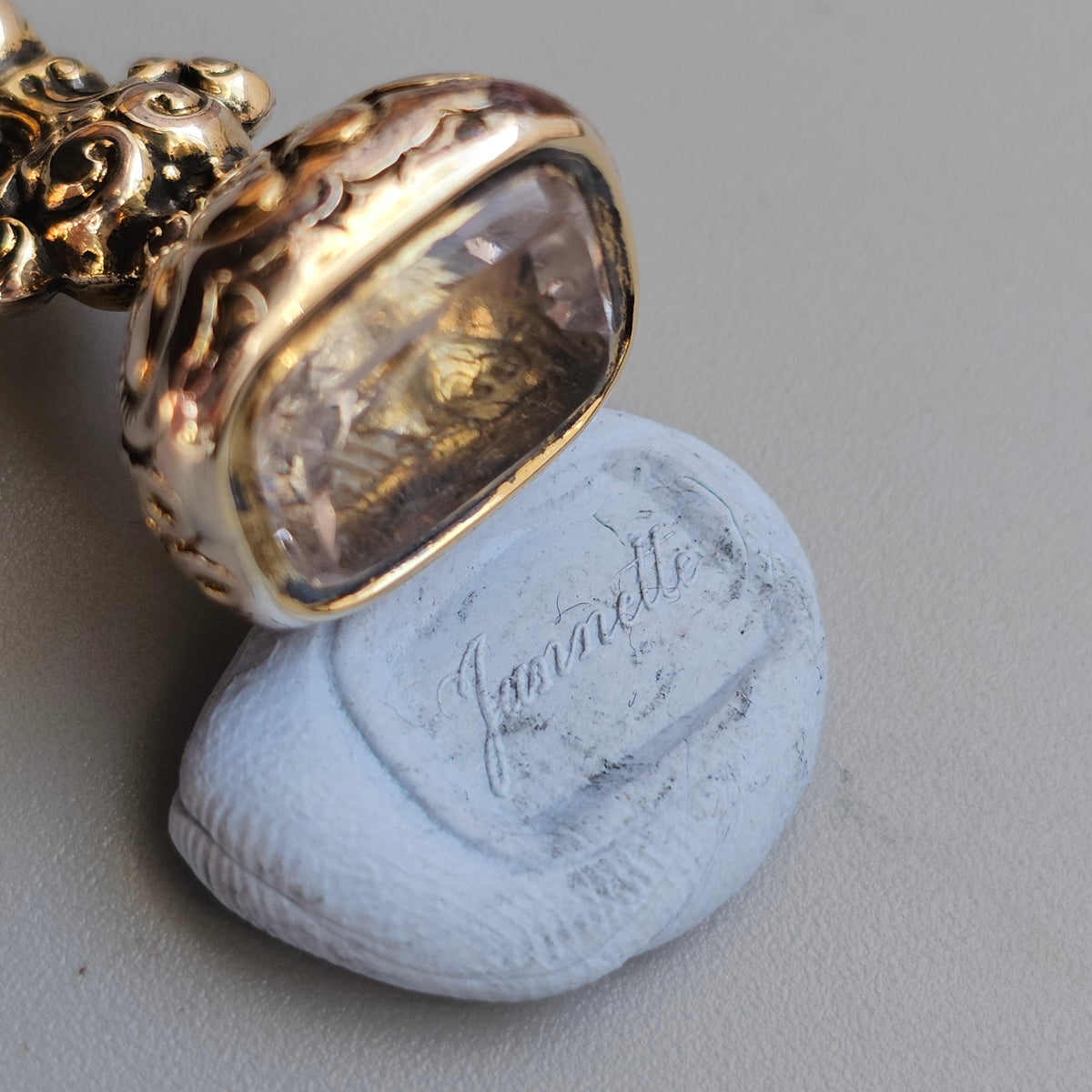 Antique Victorian Gilt Metal Quartz Intaglio Fob Seal 'Jannette'