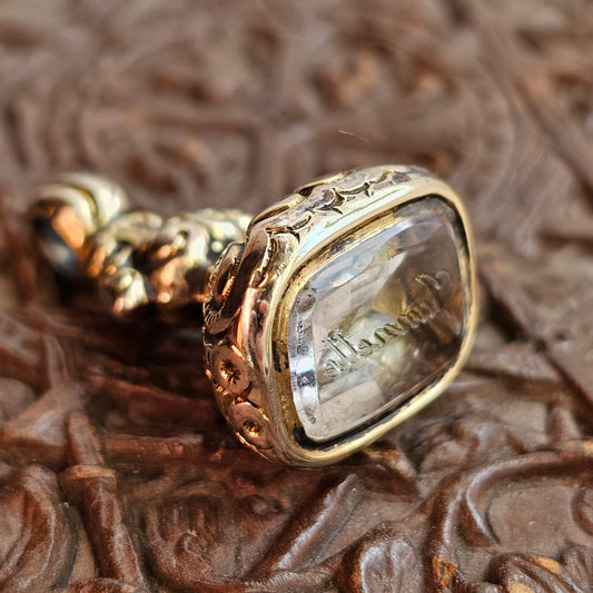 Antique Victorian Gilt Metal Quartz Intaglio Fob Seal 'Jannette'