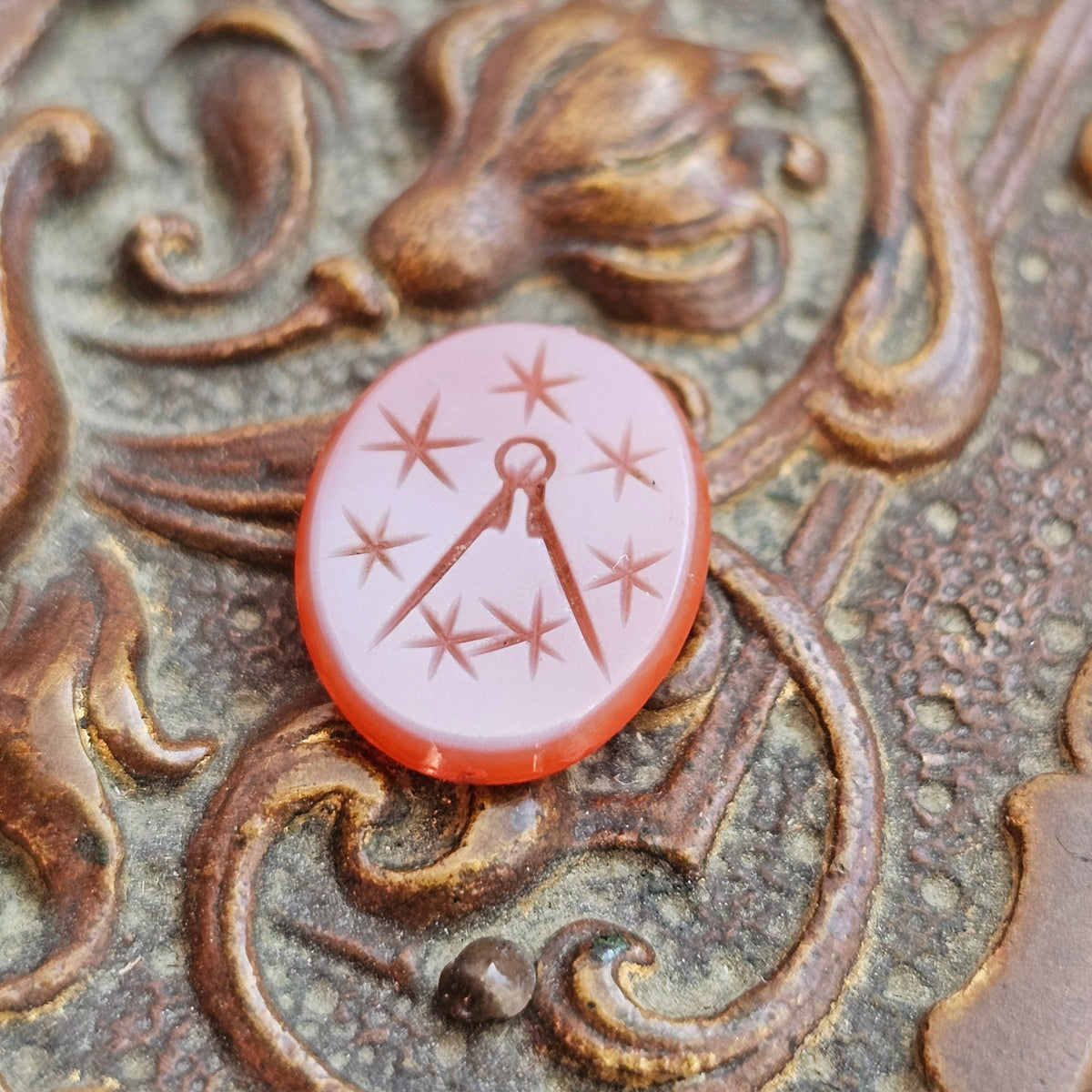 Antique Loose Carnelian Agate Compass and Stars Intaglio Seal Stone