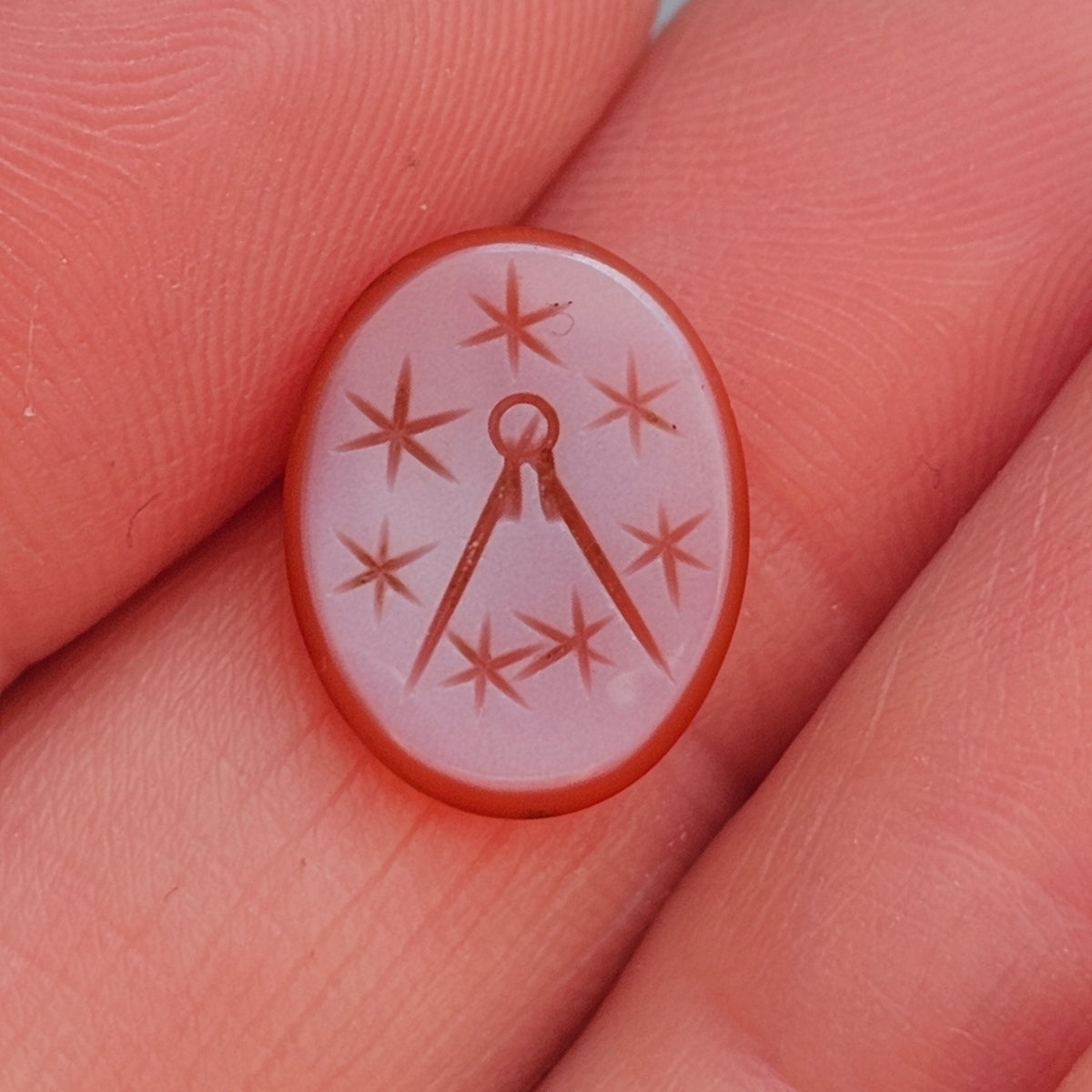 Antique Loose Carnelian Agate Compass and Stars Intaglio Seal Stone