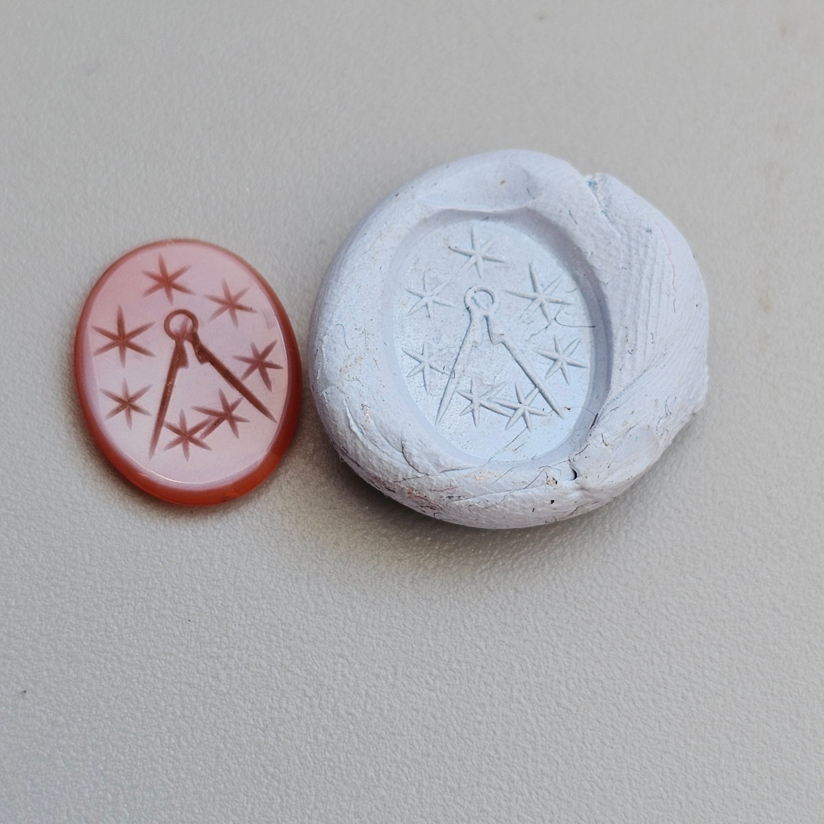 Antique Loose Carnelian Agate Compass and Stars Intaglio Seal Stone