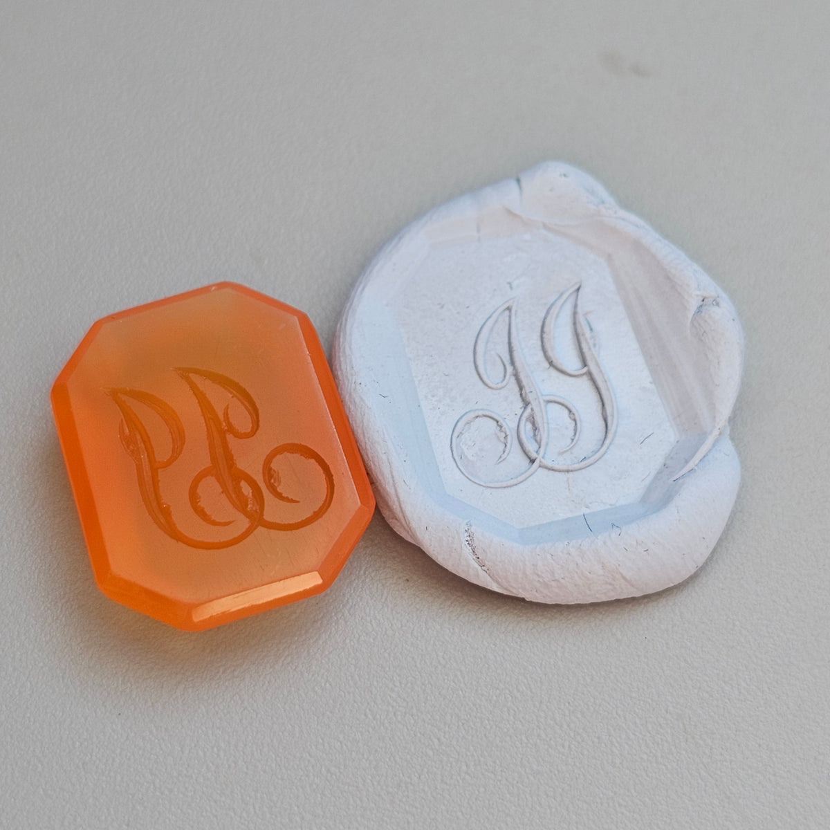 Antique Loose Carnelian JJ Monogram Intaglio Seal Stone
