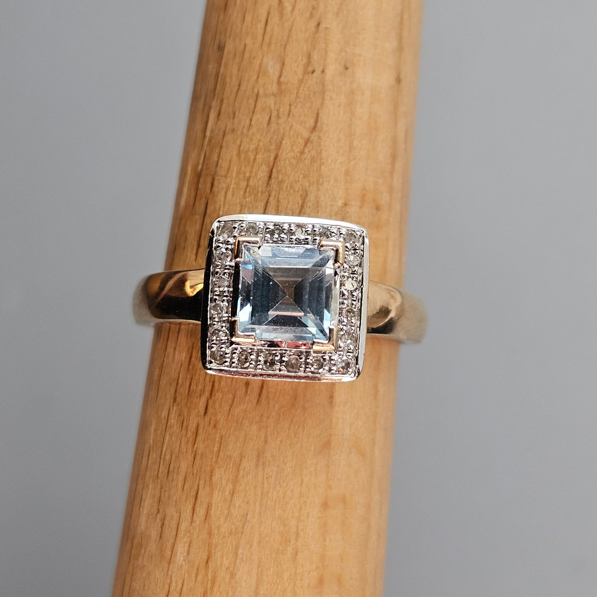 Contemporary Art Deco Style 9ct Gold Blue Topaz Diamond Cluster Ring