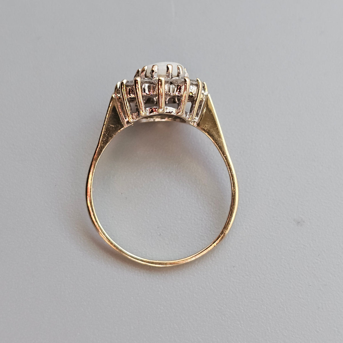 Vintage 1980s 9ct Gold Opal Cubic Zirconia Halo Cluster Ring