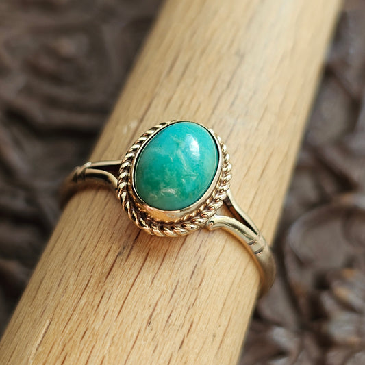 Vintage 1980s 9ct Gold Turquoise Cabochon Ring 1988