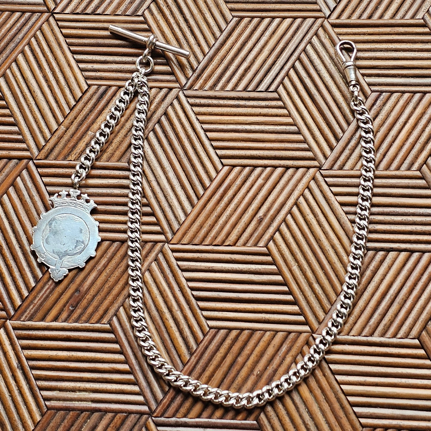 Antique Vintage Sterling Silver Pocket Watch Chain THE West YORKSHIRE REGIMENT interest