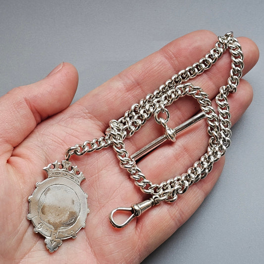 Antique Vintage Sterling Silver Pocket Watch Chain THE West YORKSHIRE REGIMENT interest