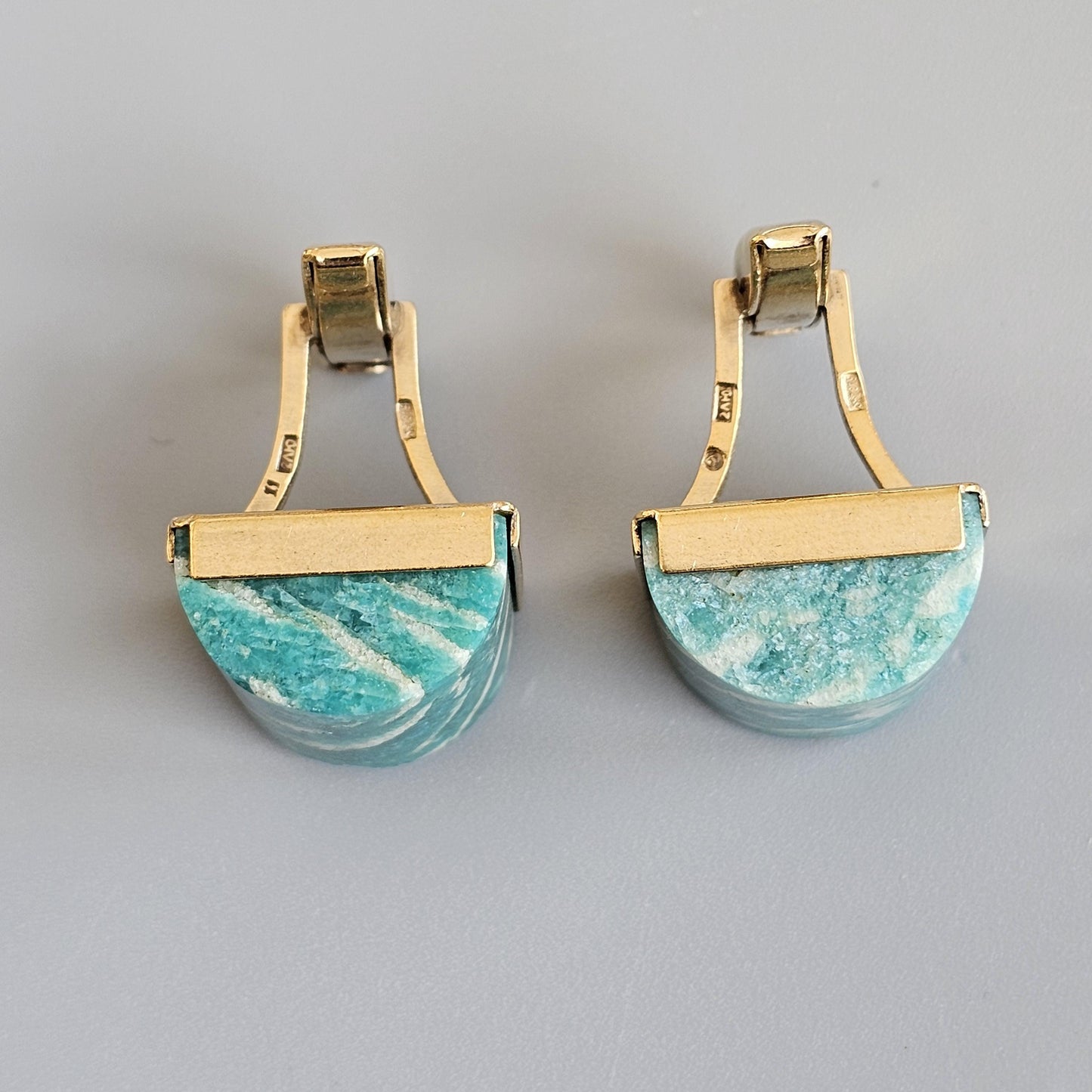 Chunky Mid Century Modern Vintage Soviet 875 Gilt Silver & Amazonite Cufflinks