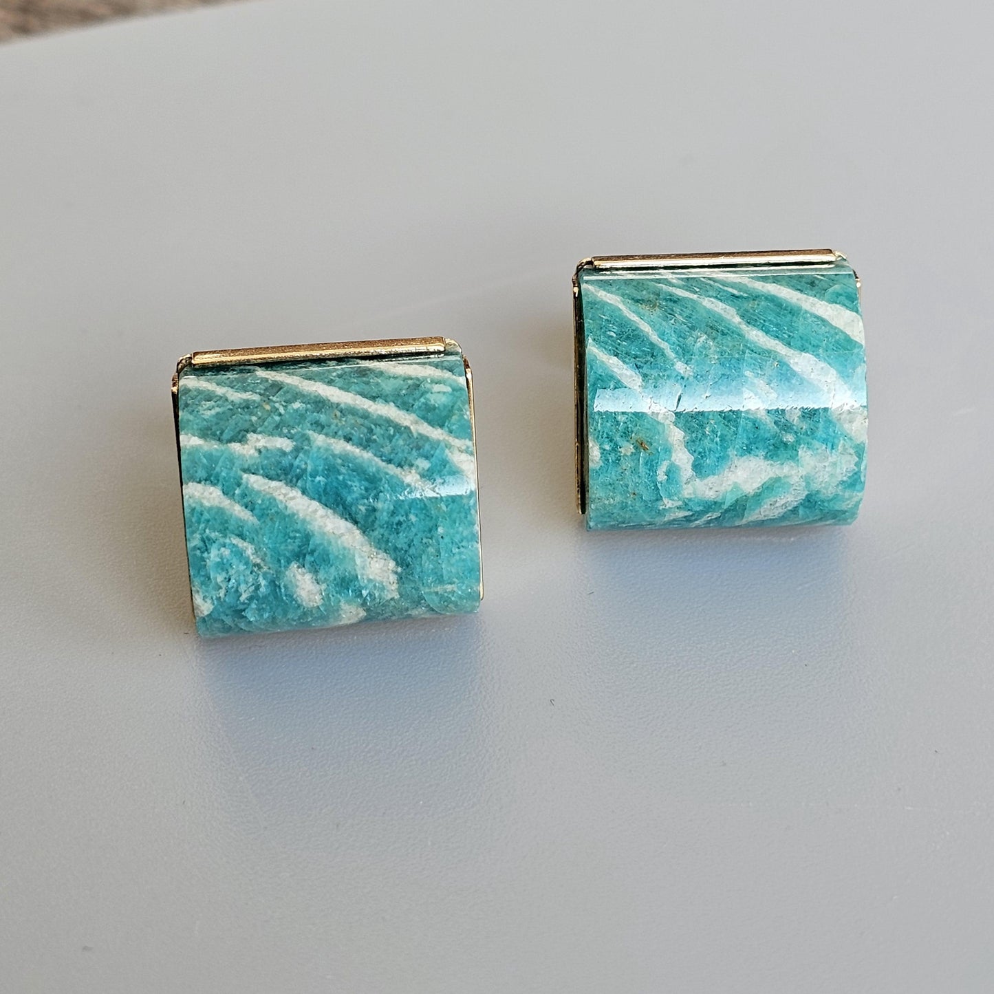 Chunky Mid Century Modern Vintage Soviet 875 Gilt Silver & Amazonite Cufflinks
