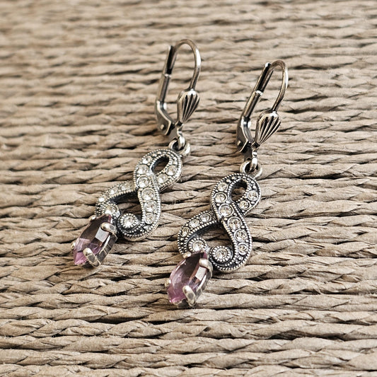 Victorian Style Silver & Amethyst Purple and Clear Crystal Earrings by Cavendish French