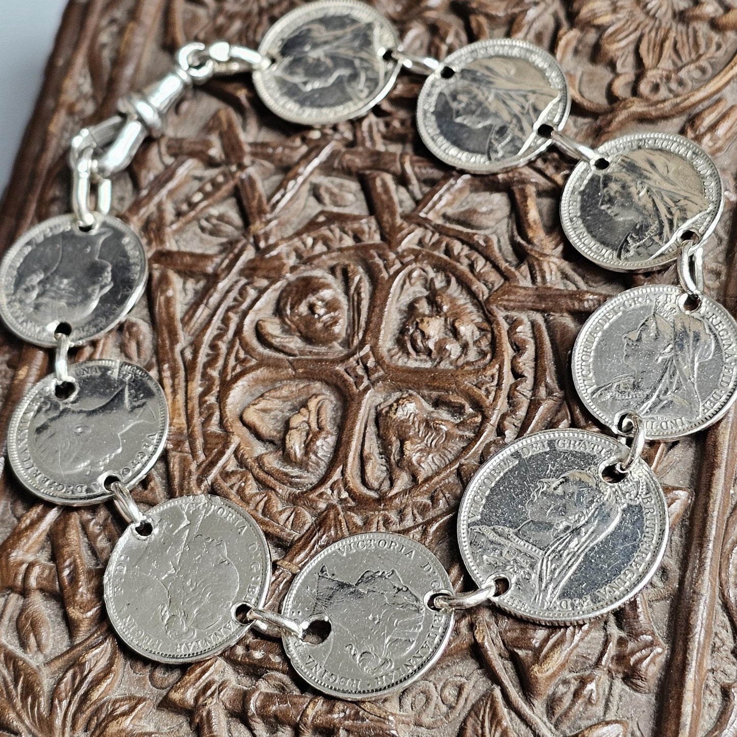 Antique Victorian Silver Coin Bracelet Made from Threepence and Sixpence Coins (1880s–1890s)