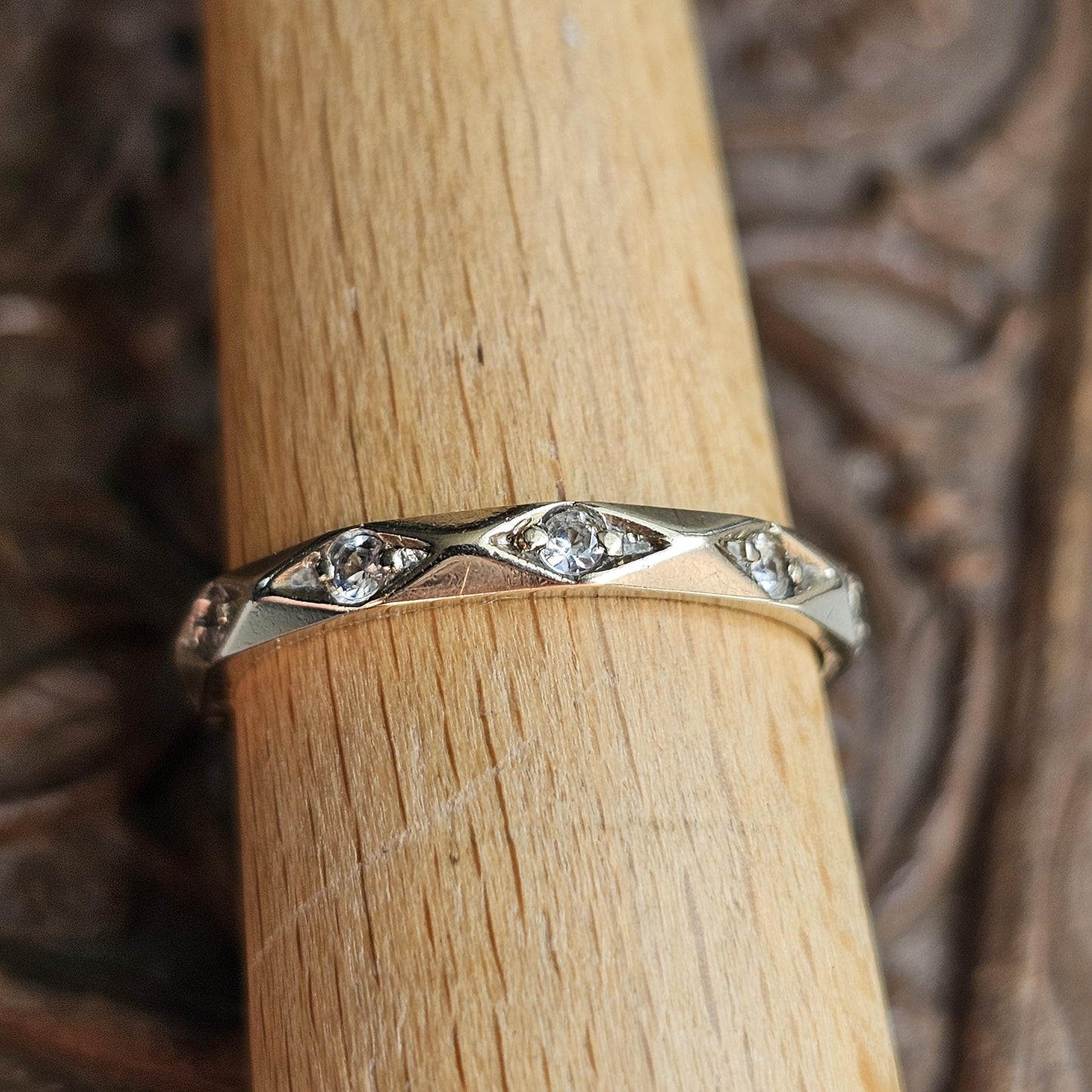 Vintage 9ct Yellow Gold Rock Crystal Eternity Ring - UK Size M 1/2 / US 6.25