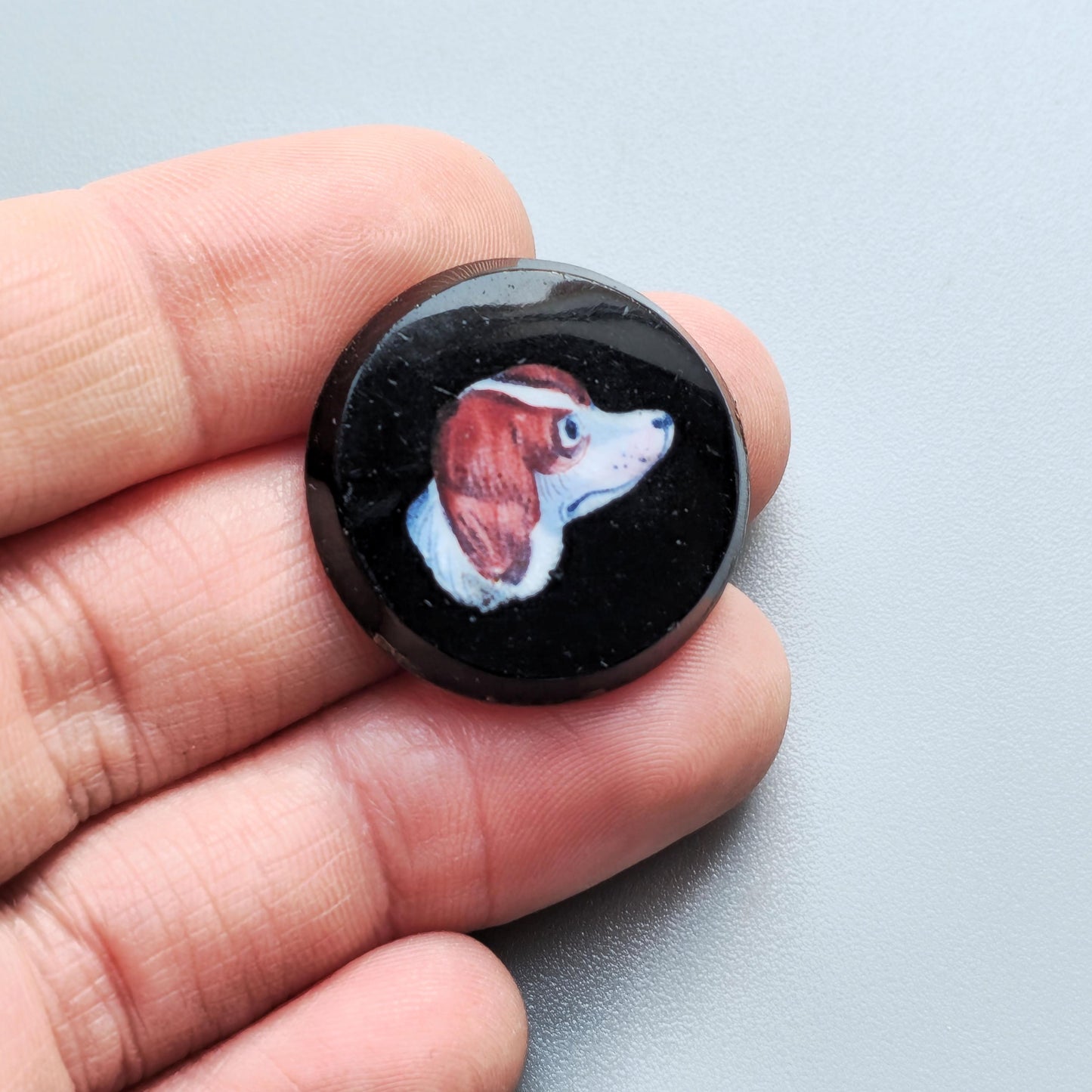 Antique Edwardian Glass Spaniel Portrait Cabochon – Victorian Jewelry Salvage