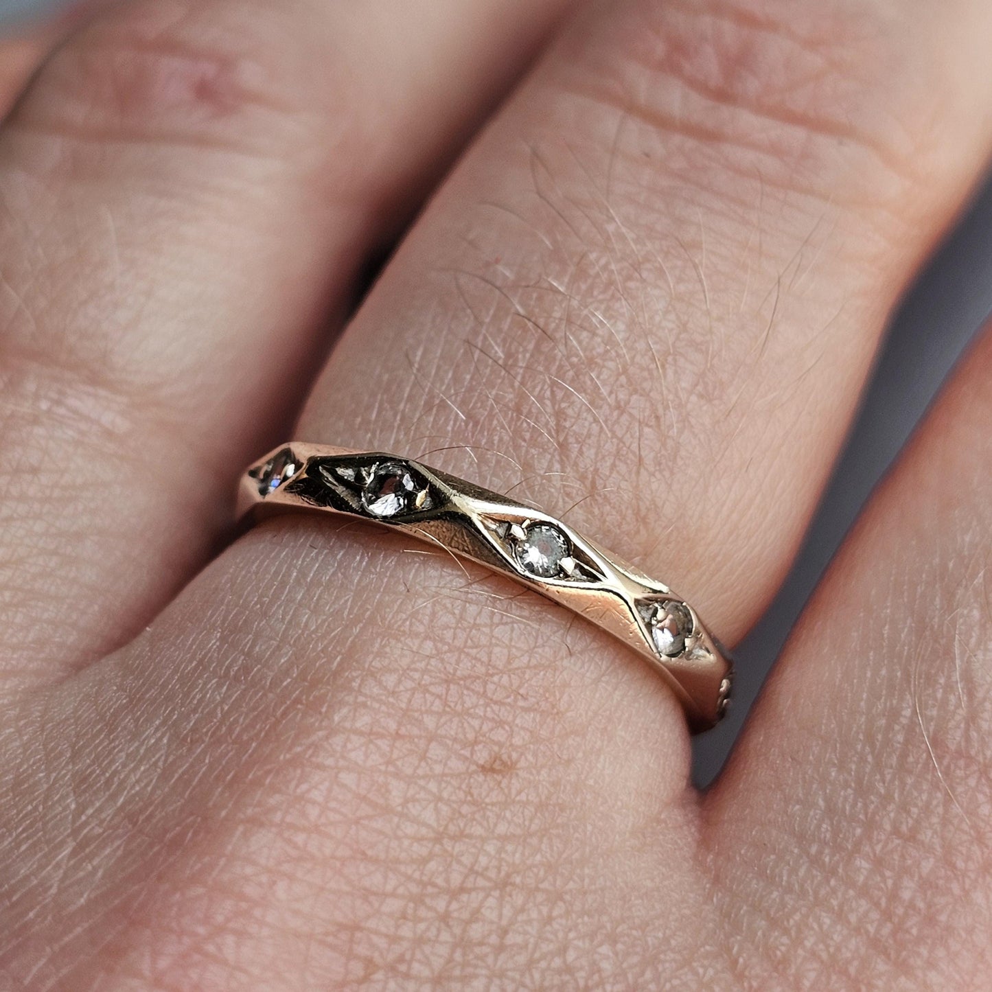 Vintage 9ct Yellow Gold Rock Crystal Eternity Ring - UK Size M 1/2 / US 6.25